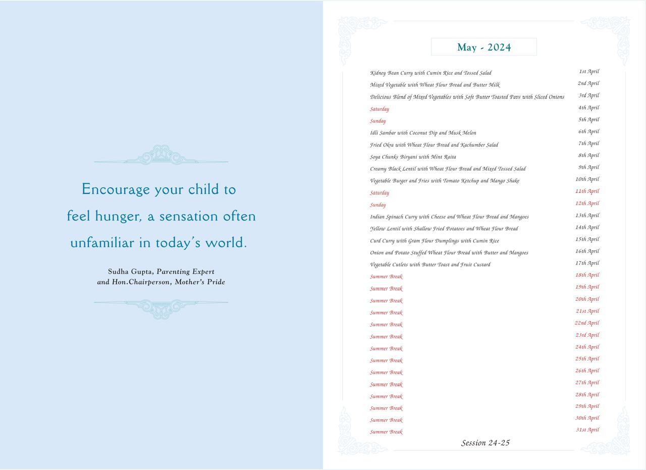 Mother's Pride Menu Card