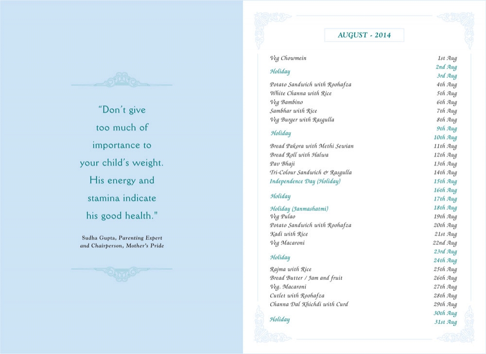 Menu Card, August, 2014